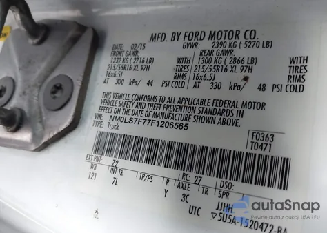 2015 Ford Transit Connect Xlt z USA, uszkodzony, nr VIN NM0LS7F77F1206565